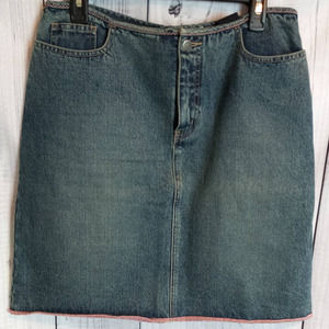 Nautica | Vintage Y2K "Dirty Wash" Denim Jean Skirt with Pink Contrast Stitching